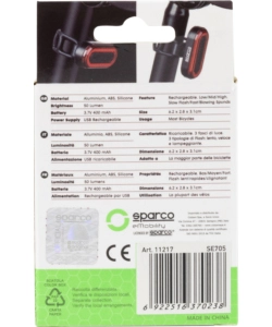 FANALINO POSTERIORE PER BICICLETTA SPARCO IN ALLUMINIO E SILICONE, 3 MODALITA' DI ILLUMINAZIONE